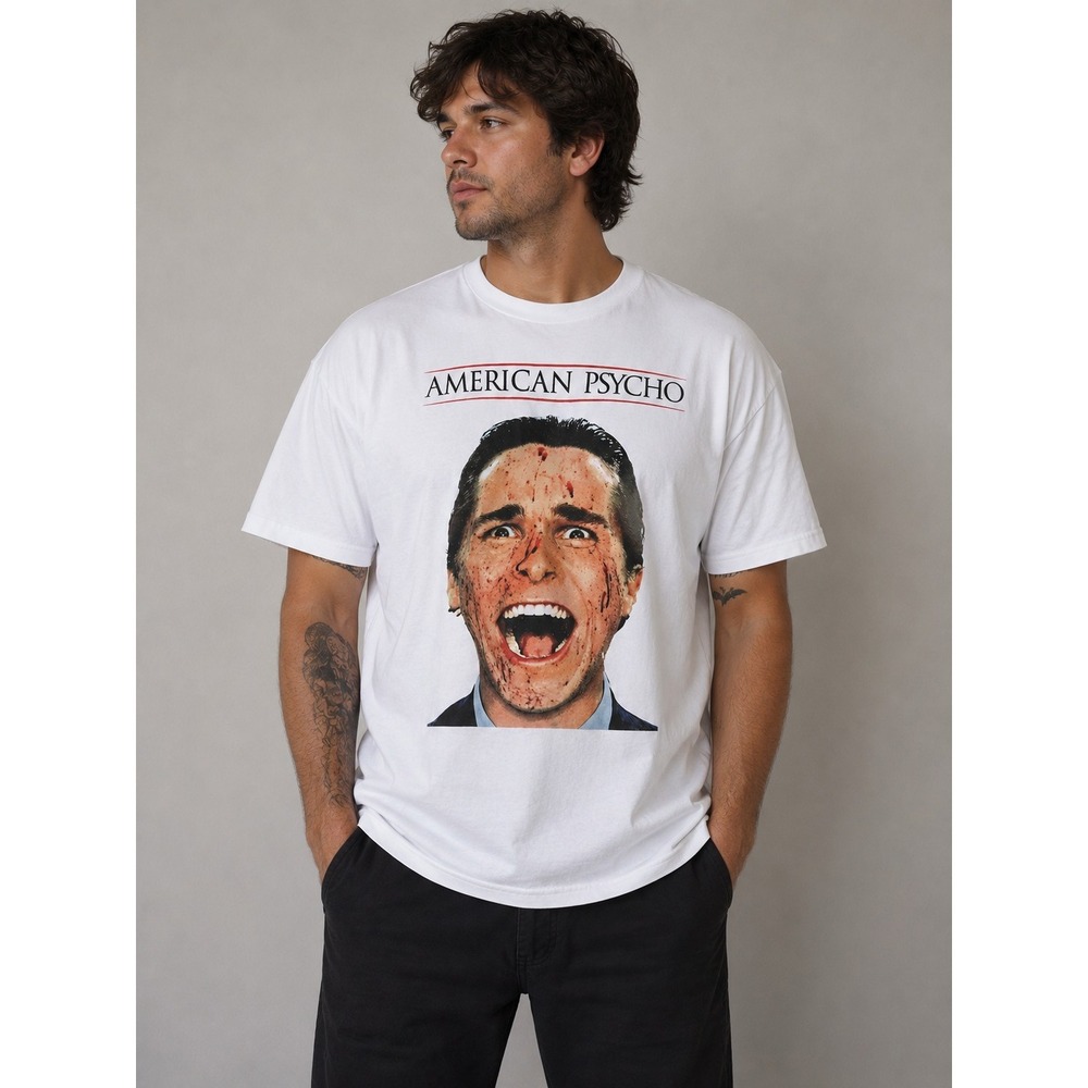 American Psycho Movie Graphic T-Shirt White Horror Film Tee Adult Large